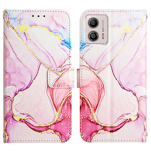 Leather Case Stands Fashionable Pattern Flip Cover Holder YB4 for Motorola Moto G53j 5G Pink