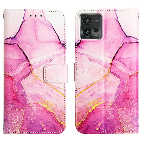 Leather Case Stands Fashionable Pattern Flip Cover Holder YB4 for Motorola Moto G72 Hot Pink