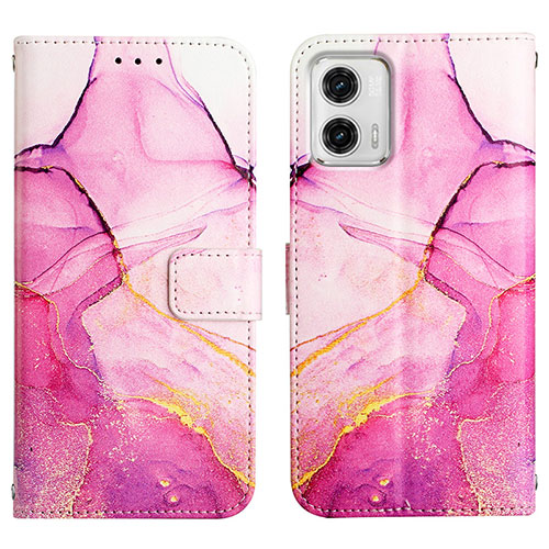 Leather Case Stands Fashionable Pattern Flip Cover Holder YB4 for Motorola Moto G73 5G Hot Pink