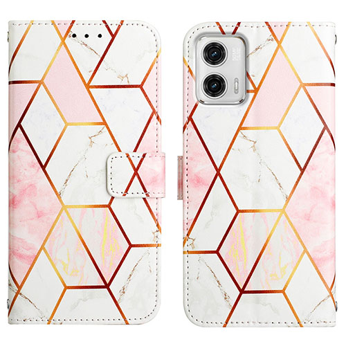 Leather Case Stands Fashionable Pattern Flip Cover Holder YB4 for Motorola Moto G73 5G White