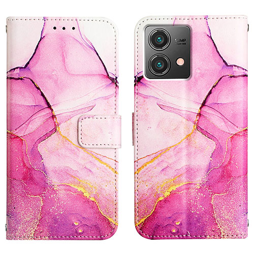 Leather Case Stands Fashionable Pattern Flip Cover Holder YB4 for Motorola Moto G84 5G Hot Pink