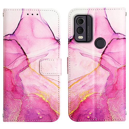 Leather Case Stands Fashionable Pattern Flip Cover Holder YB4 for Nokia C22 Hot Pink