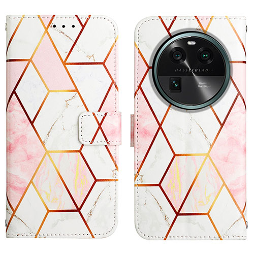 Leather Case Stands Fashionable Pattern Flip Cover Holder YB4 for Oppo Find X6 Pro 5G White