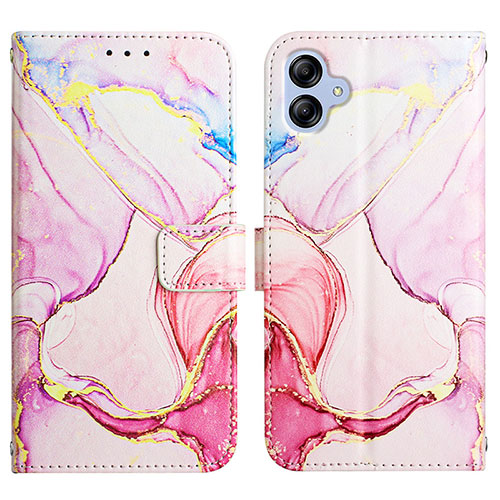 Leather Case Stands Fashionable Pattern Flip Cover Holder YB4 for Samsung Galaxy A04 4G Pink