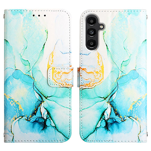 Leather Case Stands Fashionable Pattern Flip Cover Holder YB4 for Samsung Galaxy A24 4G Green