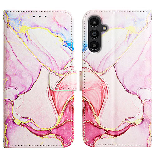 Leather Case Stands Fashionable Pattern Flip Cover Holder YB4 for Samsung Galaxy A24 4G Pink