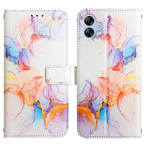 Leather Case Stands Fashionable Pattern Flip Cover Holder YB4 for Samsung Galaxy F04 Blue