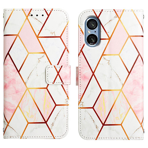 Leather Case Stands Fashionable Pattern Flip Cover Holder YB4 for Sony Xperia 5 V White