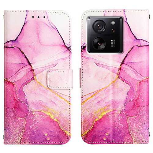 Leather Case Stands Fashionable Pattern Flip Cover Holder YB4 for Xiaomi Mi 13T 5G Hot Pink