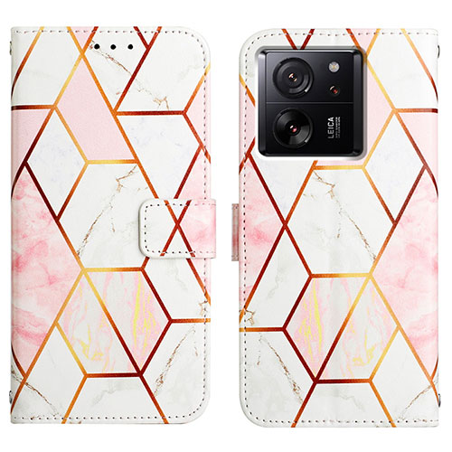 Leather Case Stands Fashionable Pattern Flip Cover Holder YB4 for Xiaomi Mi 13T 5G White