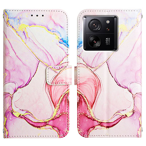 Leather Case Stands Fashionable Pattern Flip Cover Holder YB4 for Xiaomi Mi 13T Pro 5G Pink