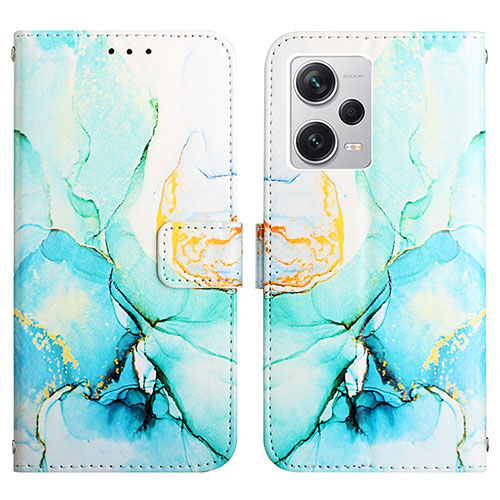 Leather Case Stands Fashionable Pattern Flip Cover Holder YB4 for Xiaomi Redmi Note 12 Pro+ Plus 5G Green