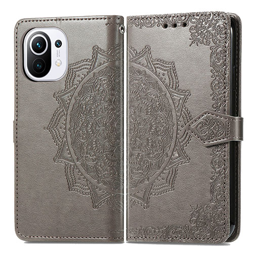 Leather Case Stands Fashionable Pattern Flip Cover L01 Holder for Xiaomi Mi 11 5G Gray