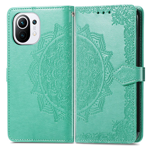 Leather Case Stands Fashionable Pattern Flip Cover L01 Holder for Xiaomi Mi 11 5G Green