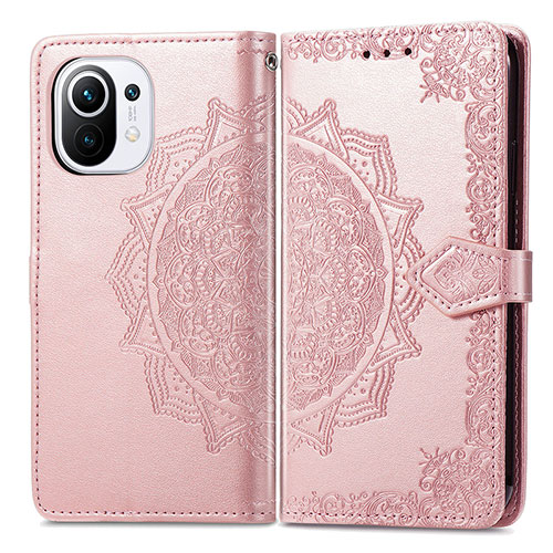 Leather Case Stands Fashionable Pattern Flip Cover L01 Holder for Xiaomi Mi 11 Lite 4G Pink