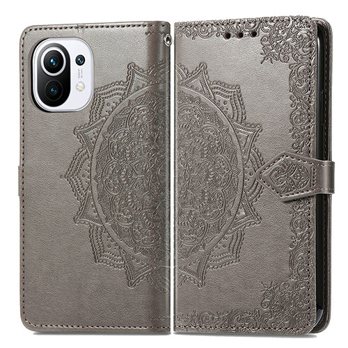 Leather Case Stands Fashionable Pattern Flip Cover L01 Holder for Xiaomi Mi 11 Lite 5G NE Gray