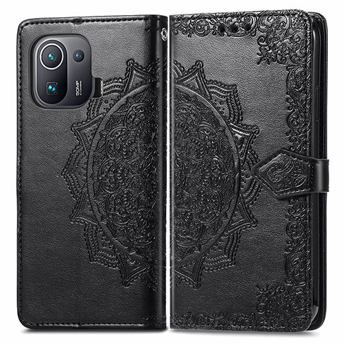 Leather Case Stands Fashionable Pattern Flip Cover L01 Holder for Xiaomi Mi 11 Pro 5G Black