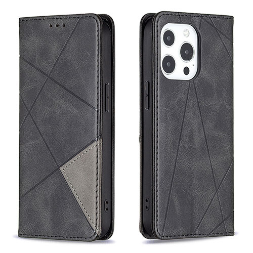 Leather Case Stands Fashionable Pattern Flip Cover L04 Holder for Apple iPhone 14 Pro Max Black