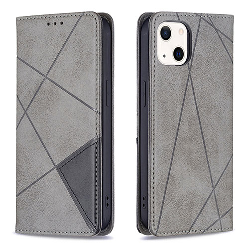 Leather Case Stands Fashionable Pattern Flip Cover L04 Holder for Apple iPhone 15 Plus Gray