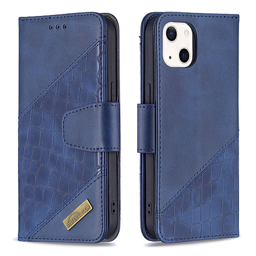 Leather Case Stands Fashionable Pattern Flip Cover L05 Holder for Apple iPhone 13 Blue