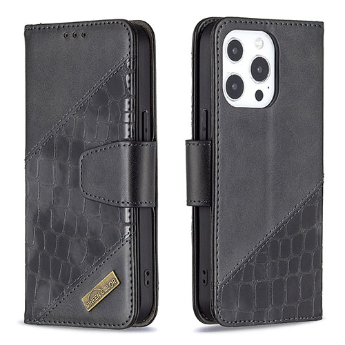 Leather Case Stands Fashionable Pattern Flip Cover L05 Holder for Apple iPhone 13 Pro Max Black