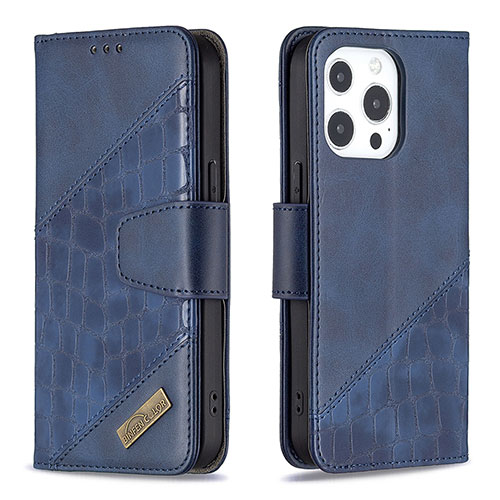 Leather Case Stands Fashionable Pattern Flip Cover L05 Holder for Apple iPhone 13 Pro Max Blue