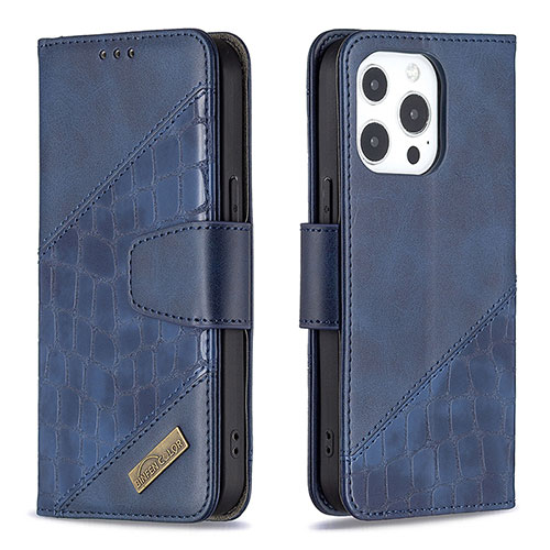 Leather Case Stands Fashionable Pattern Flip Cover L05 Holder for Apple iPhone 14 Pro Blue