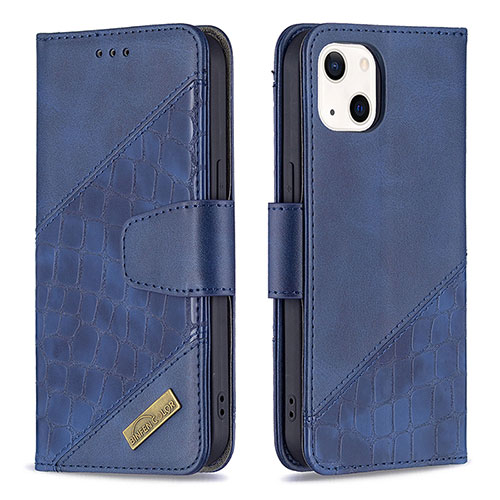 Leather Case Stands Fashionable Pattern Flip Cover L05 Holder for Apple iPhone 15 Blue