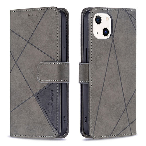 Leather Case Stands Fashionable Pattern Flip Cover L06 Holder for Apple iPhone 13 Gray