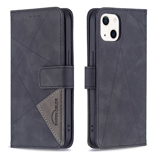 Leather Case Stands Fashionable Pattern Flip Cover L06 Holder for Apple iPhone 14 Black