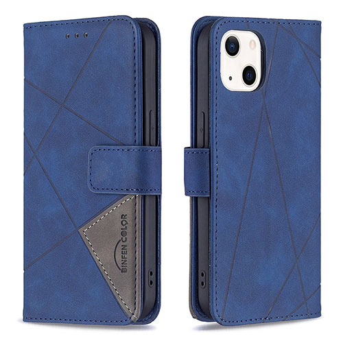 Leather Case Stands Fashionable Pattern Flip Cover L06 Holder for Apple iPhone 14 Plus Blue