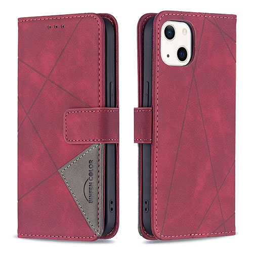 Leather Case Stands Fashionable Pattern Flip Cover L06 Holder for Apple iPhone 14 Plus Red