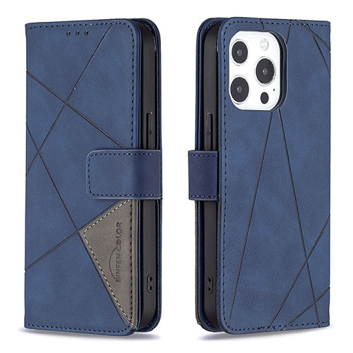 Leather Case Stands Fashionable Pattern Flip Cover L06 Holder for Apple iPhone 14 Pro Blue