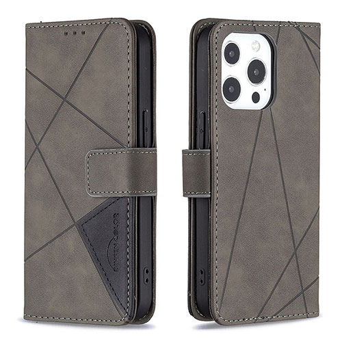 Leather Case Stands Fashionable Pattern Flip Cover L06 Holder for Apple iPhone 14 Pro Gray