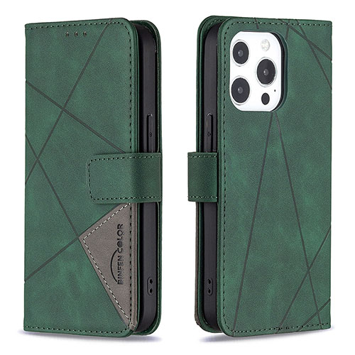 Leather Case Stands Fashionable Pattern Flip Cover L06 Holder for Apple iPhone 14 Pro Green