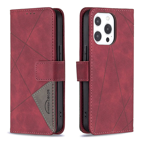 Leather Case Stands Fashionable Pattern Flip Cover L06 Holder for Apple iPhone 16 Pro Red