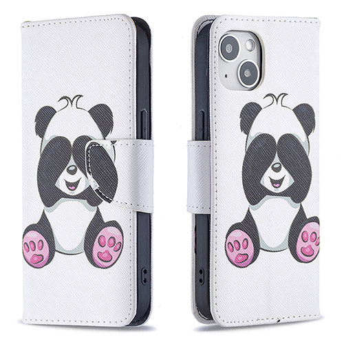 Leather Case Stands Fashionable Pattern Flip Cover L07 Holder for Apple iPhone 15 Plus White