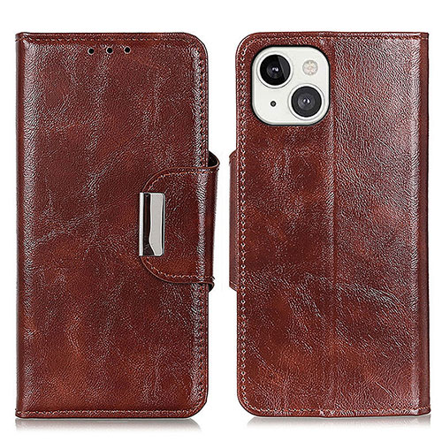 Leather Case Stands Flip Cover A01 Holder for Apple iPhone 14 Brown