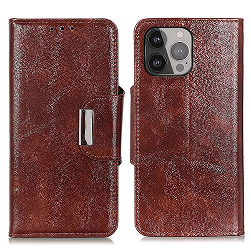 Leather Case Stands Flip Cover A01 Holder for Apple iPhone 14 Pro Max Brown