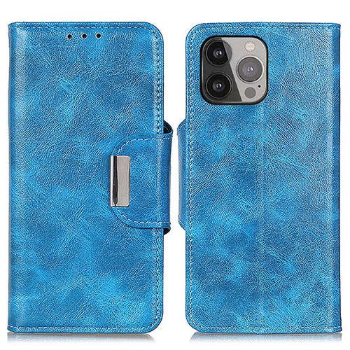 Leather Case Stands Flip Cover A01 Holder for Apple iPhone 15 Pro Blue