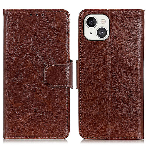 Leather Case Stands Flip Cover A02 Holder for Apple iPhone 14 Plus Brown