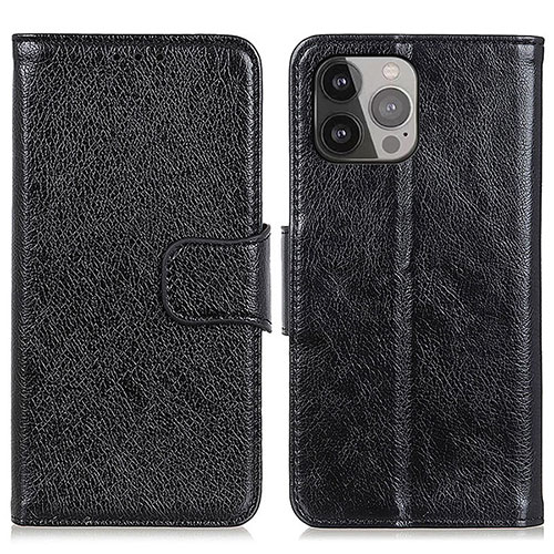 Leather Case Stands Flip Cover A02 Holder for Apple iPhone 14 Pro Black