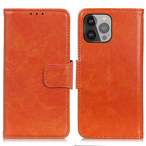 Leather Case Stands Flip Cover A02 Holder for Apple iPhone 15 Pro Max Orange