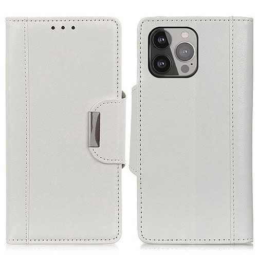 Leather Case Stands Flip Cover A03 Holder for Apple iPhone 14 Pro White