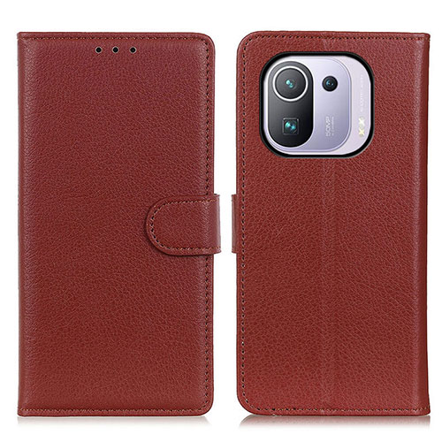 Leather Case Stands Flip Cover A03D Holder for Xiaomi Mi 11 Pro 5G Brown