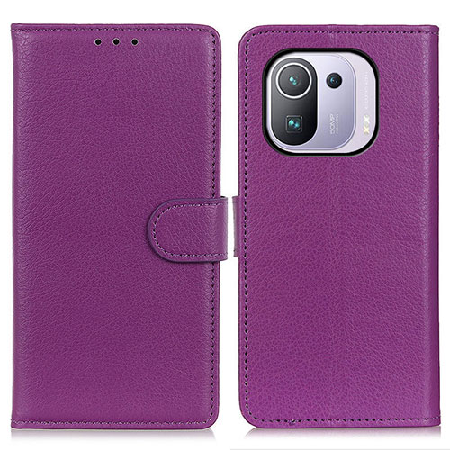 Leather Case Stands Flip Cover A03D Holder for Xiaomi Mi 11 Pro 5G Purple