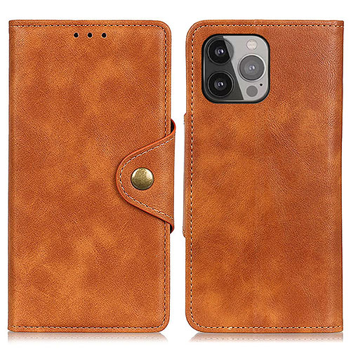 Leather Case Stands Flip Cover A05 Holder for Apple iPhone 14 Pro Max Brown