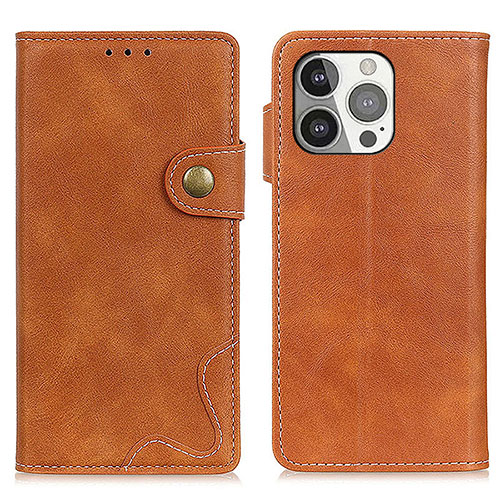 Leather Case Stands Flip Cover A06 Holder for Apple iPhone 14 Pro Brown