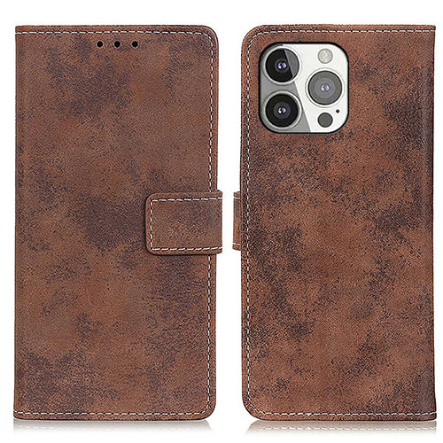 Leather Case Stands Flip Cover A10 Holder for Apple iPhone 13 Pro Max Brown