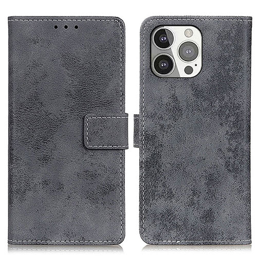 Leather Case Stands Flip Cover A10 Holder for Apple iPhone 14 Pro Gray